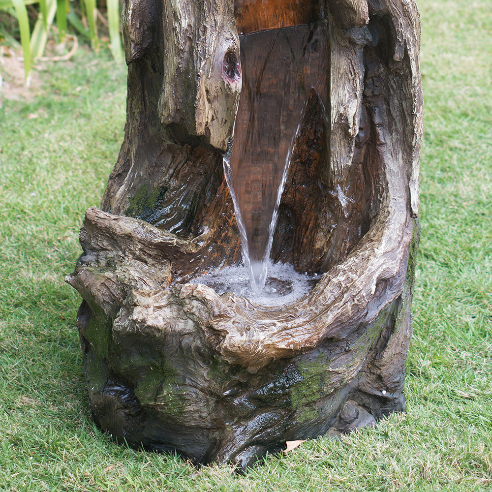 17.5x15.5x39.5" Indoor Outdoor Tree Trunk Fountain, Polyresin Rusitic Floor Standing Waterfall Fountain with Light, Natural Water Feature for Garden Lawn Porch Yard