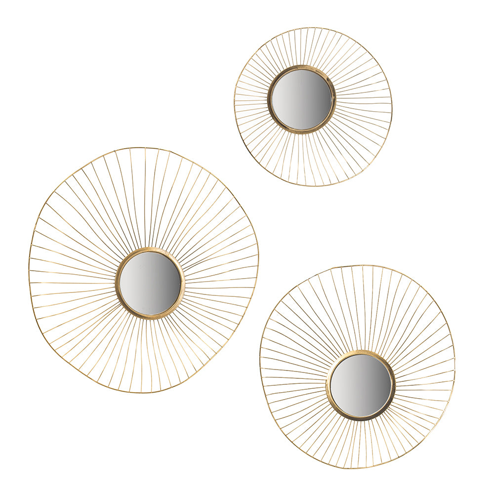 Set of 3 Wall Mirror Abstract designed Wall mirrors with Gold Frame for Home & Office,Top of Sideboard