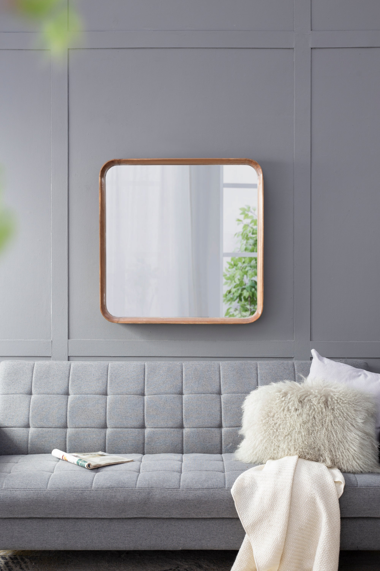 32"x32" Square Mirror with Wood Frame, Wall Mirror for Living Room Bathroom Entryway