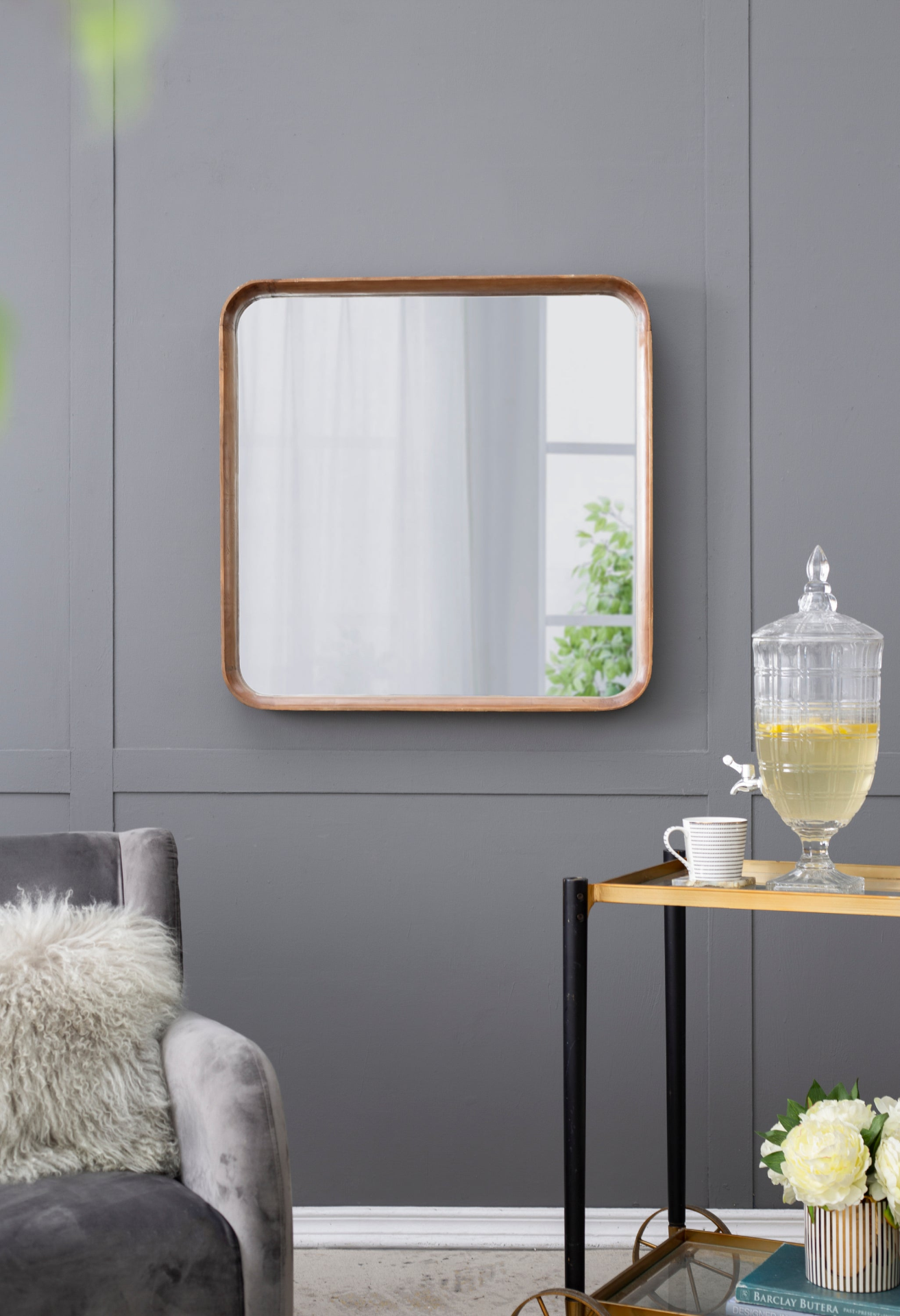 32"x32" Square Mirror with Wood Frame, Wall Mirror for Living Room Bathroom Entryway