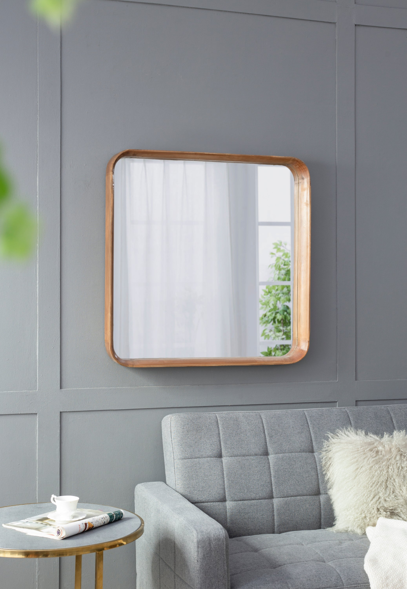 32"x32" Square Mirror with Wood Frame, Wall Mirror for Living Room Bathroom Entryway