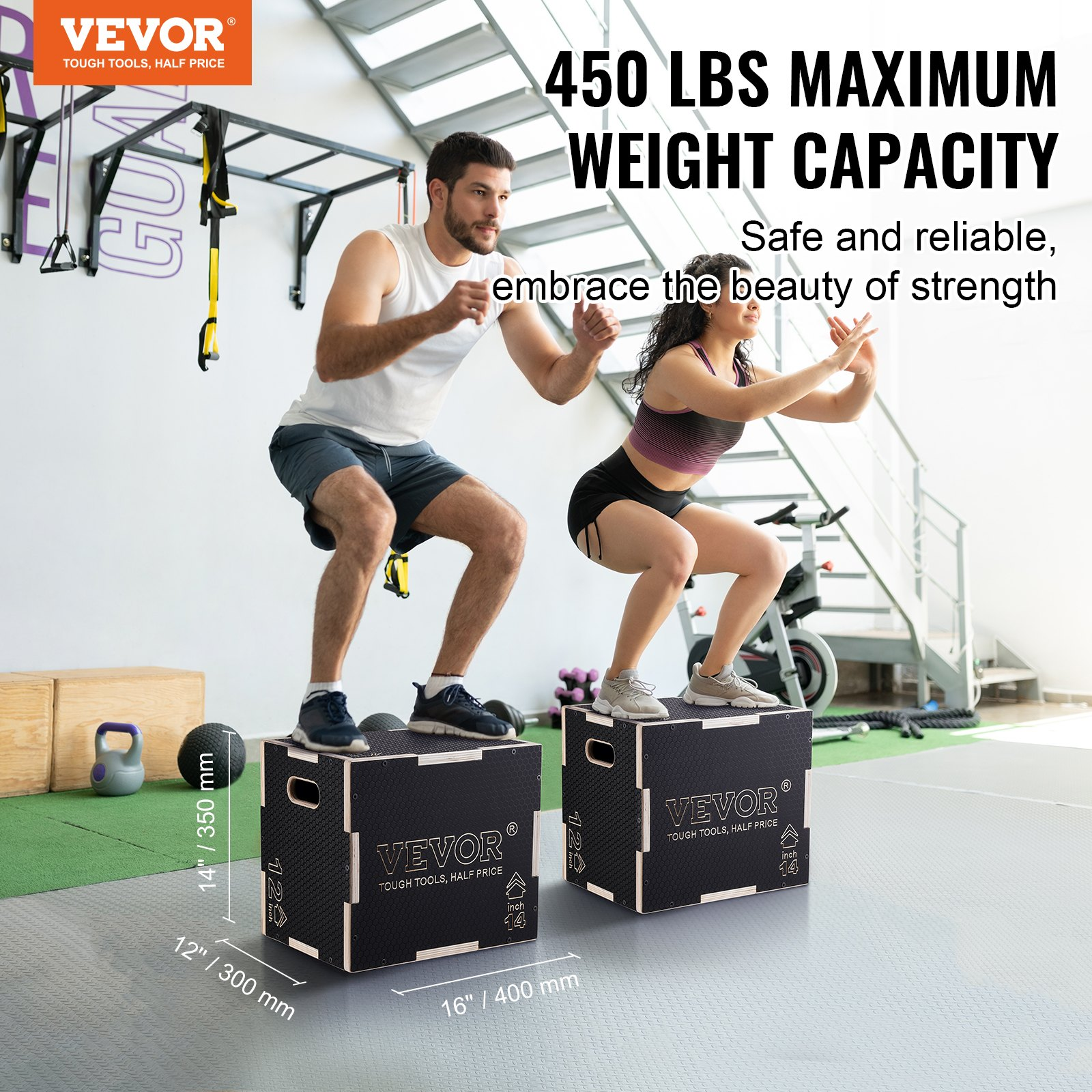 VEVOR 3 in 1 Plyometric Jump Box, 16/14/12 Inch Wooden Plyo Box, Platform & Jumping Agility Box, Anti-Slip Fitness Exercise Step Up Box for Home Gym Training, Conditioning Strength Training, Black