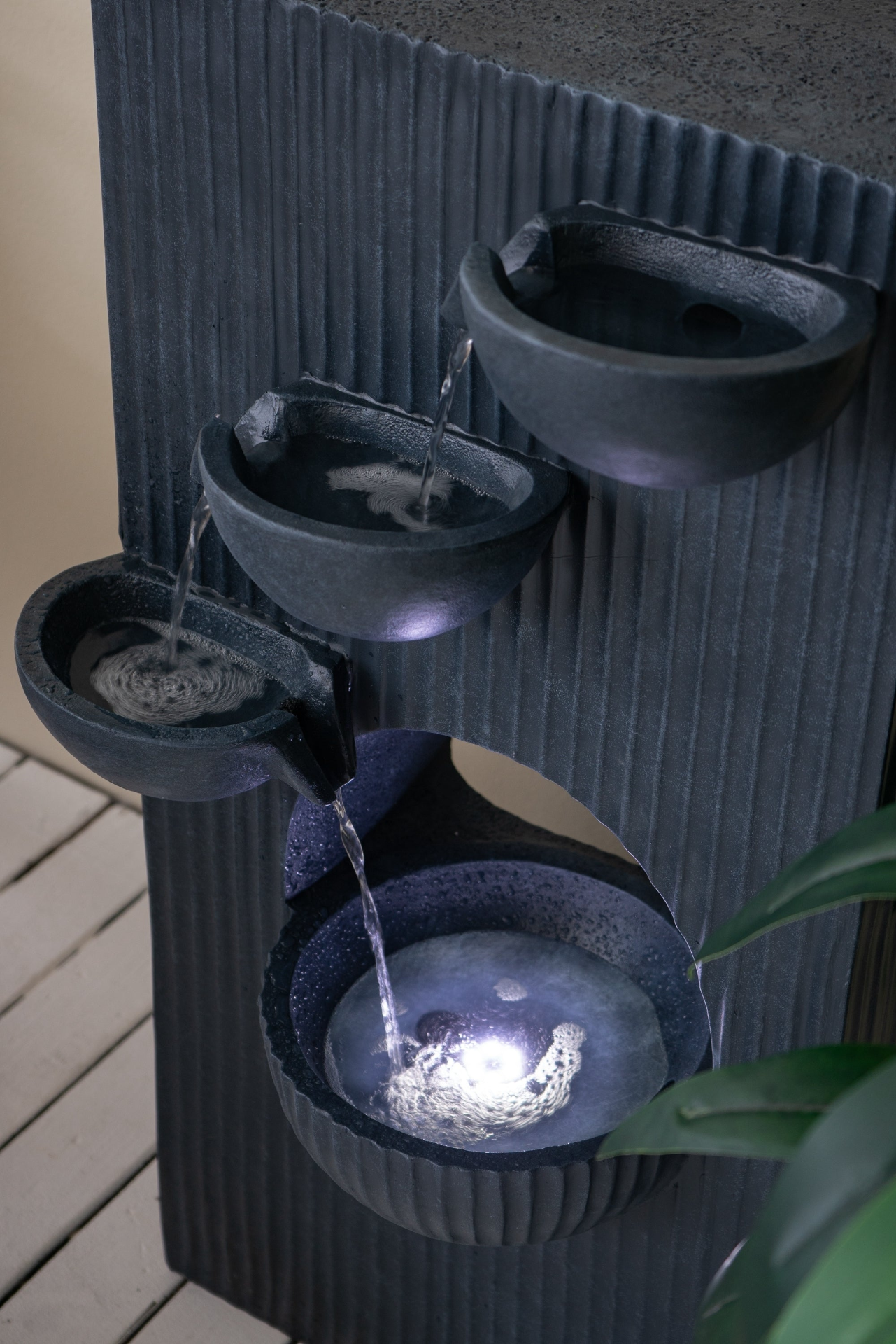 16.5x9.8x31.9" Decorative 4 Tier Minimalist Water Fountain with Light for Indoor Outdoor, Black