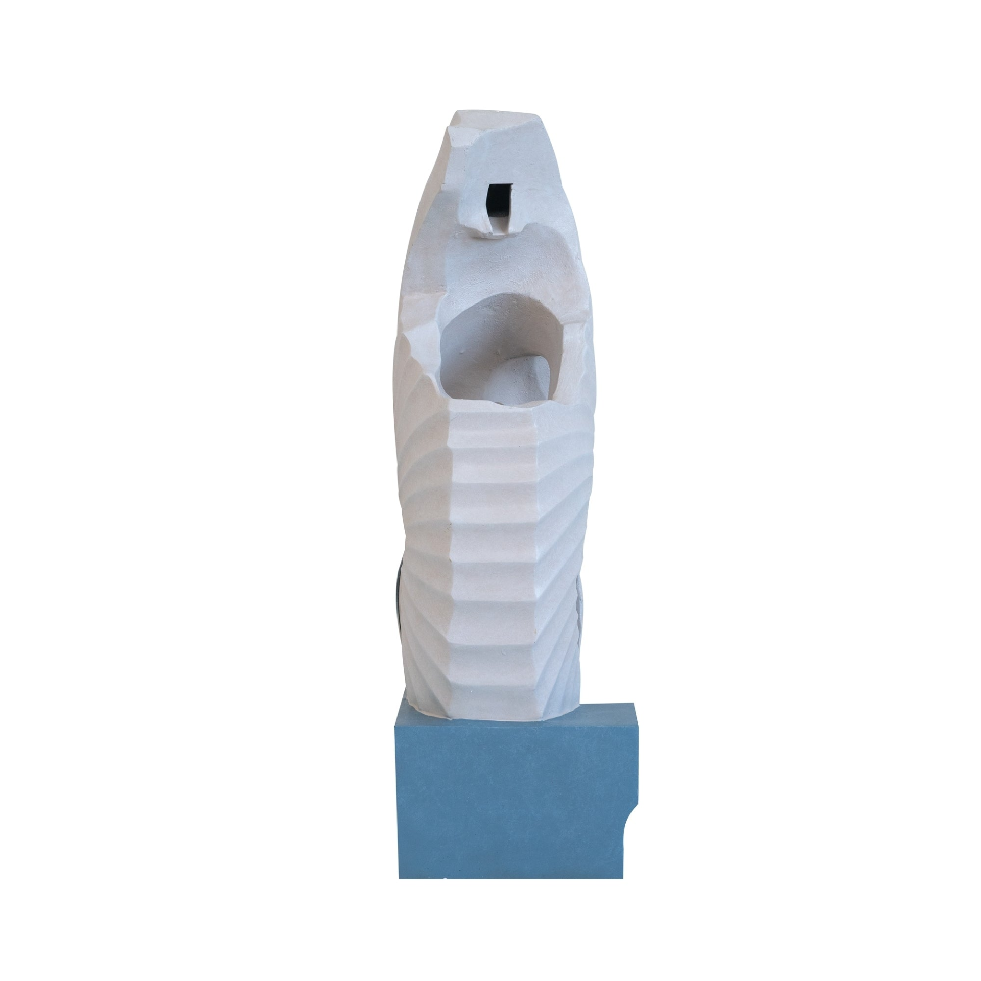 16.9x10.2x31.9" White Abstract Water Fountain with Blue Base with Light, for Indoor and Outdoor