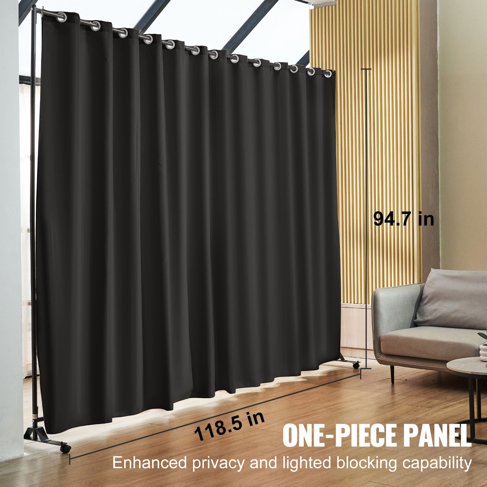 VEVOR Room Divider, 8 ft x 10 ft Portable Panel Room Divider with Wheels Curtain Divider Stand, Room Divider Privacy Screen for Office, Bedroom, Dining Room, Study, Black