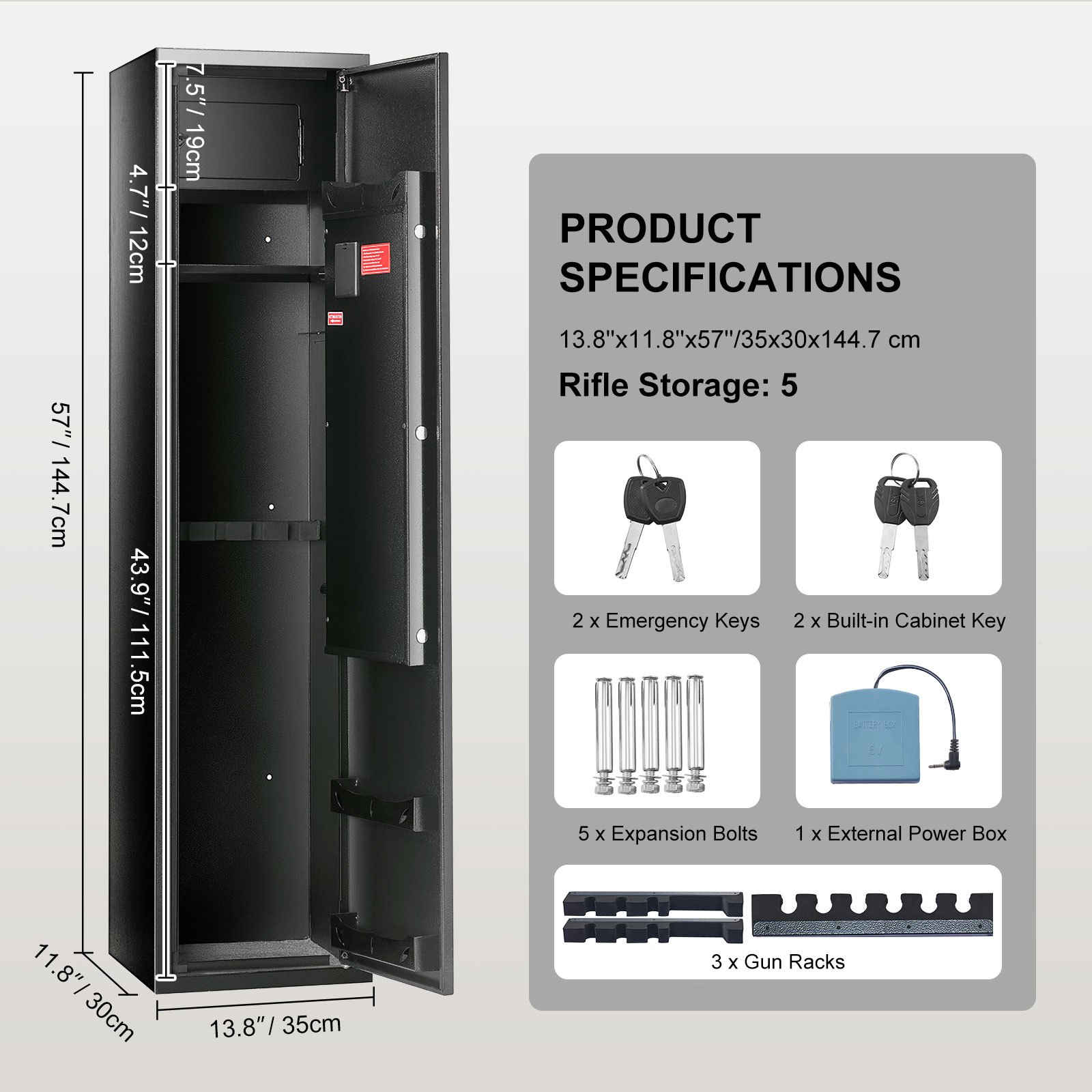 VEVOR 5 Gun Safe, Gun Security Cabinet with Lock & Digital Keypad, Gun Storage Cabinet with Built-in Storage Locker and Removable Storage Shelf for Home Long Gun and Pistols