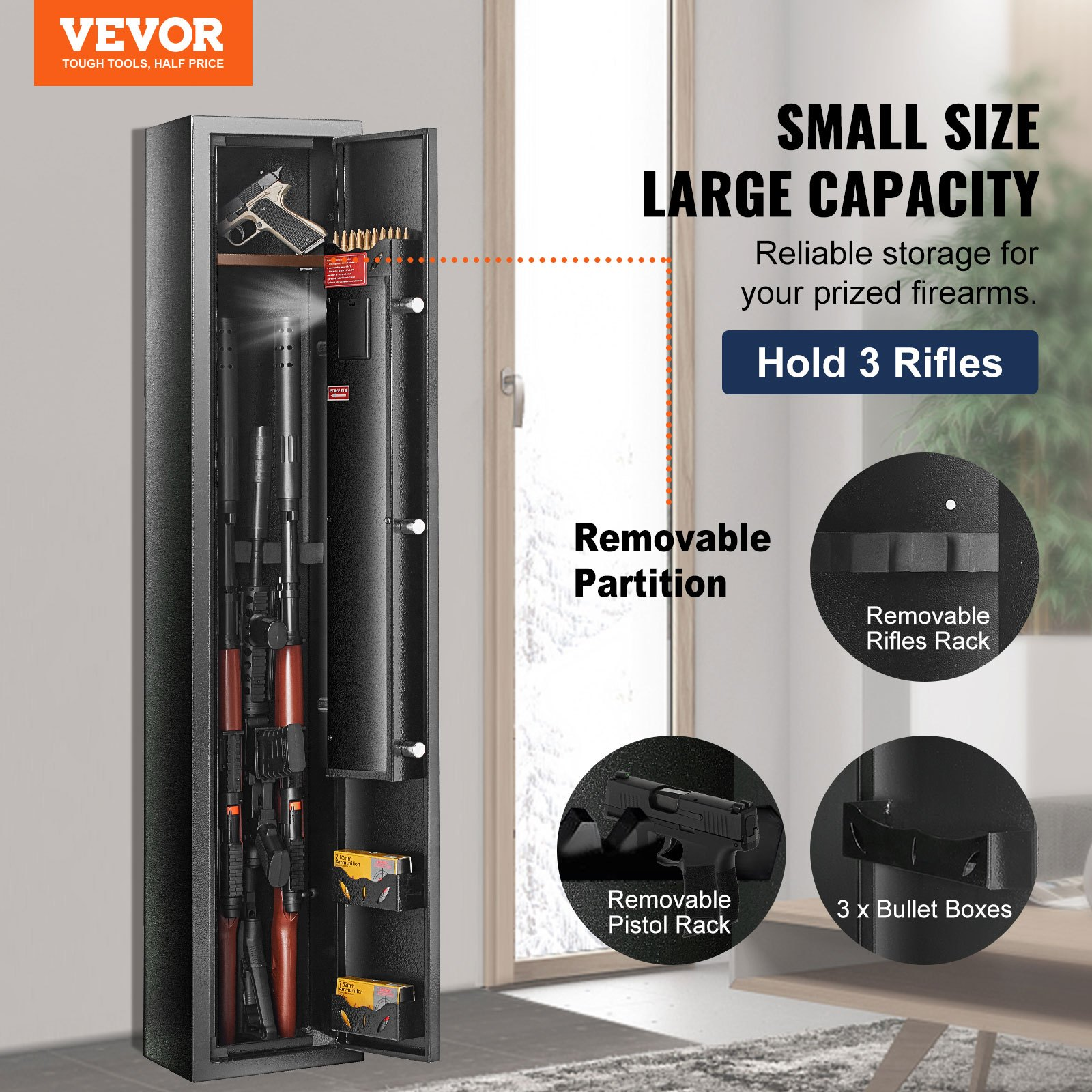 VEVOR 3 Gun Safe, Gun Security Cabinet with Lock & Digital Keypad, Quick Access Gun Storage Cabinet with Removable Shelf, Pistol Rack, Gun Cabinet for Home Long Gun and Pistols