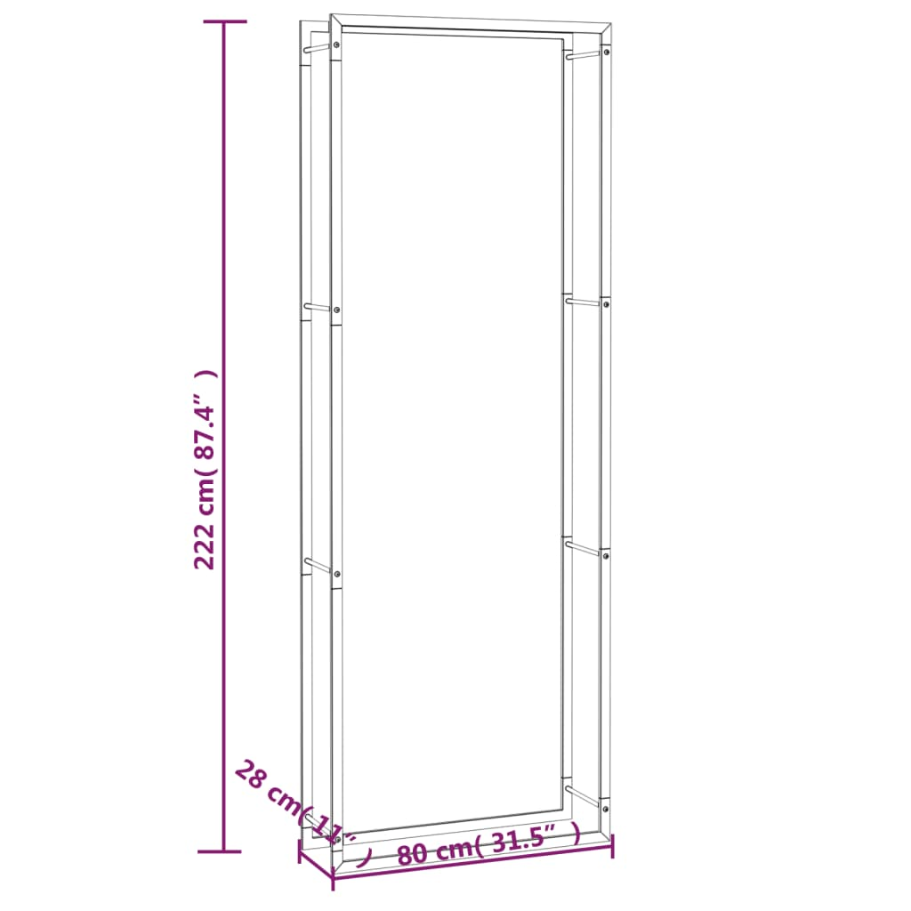 vidaXL Firewood Rack Matt Black 31.5"x11"x87.4" Steel