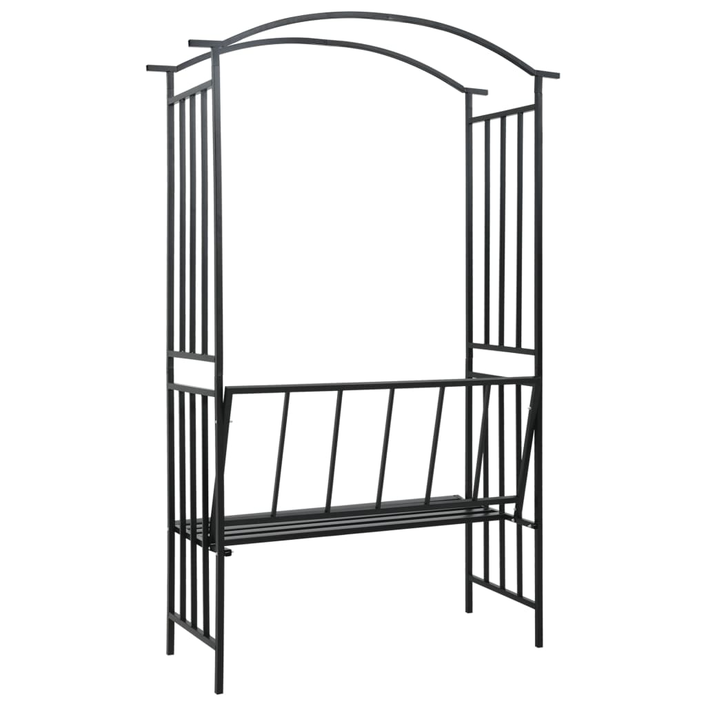 vidaXL Garden Arch with Bench Black 50.4"x19.7"x81.5" Iron