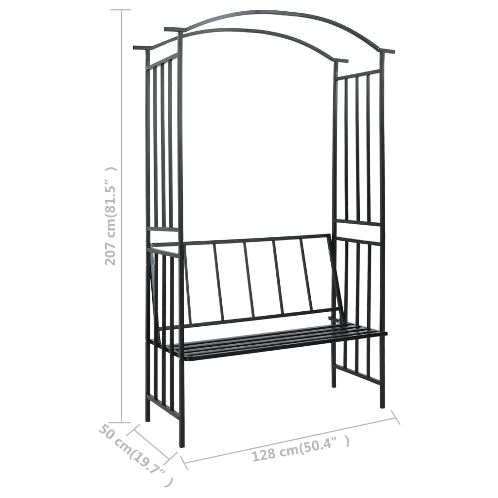 vidaXL Garden Arch with Bench Black 50.4"x19.7"x81.5" Iron