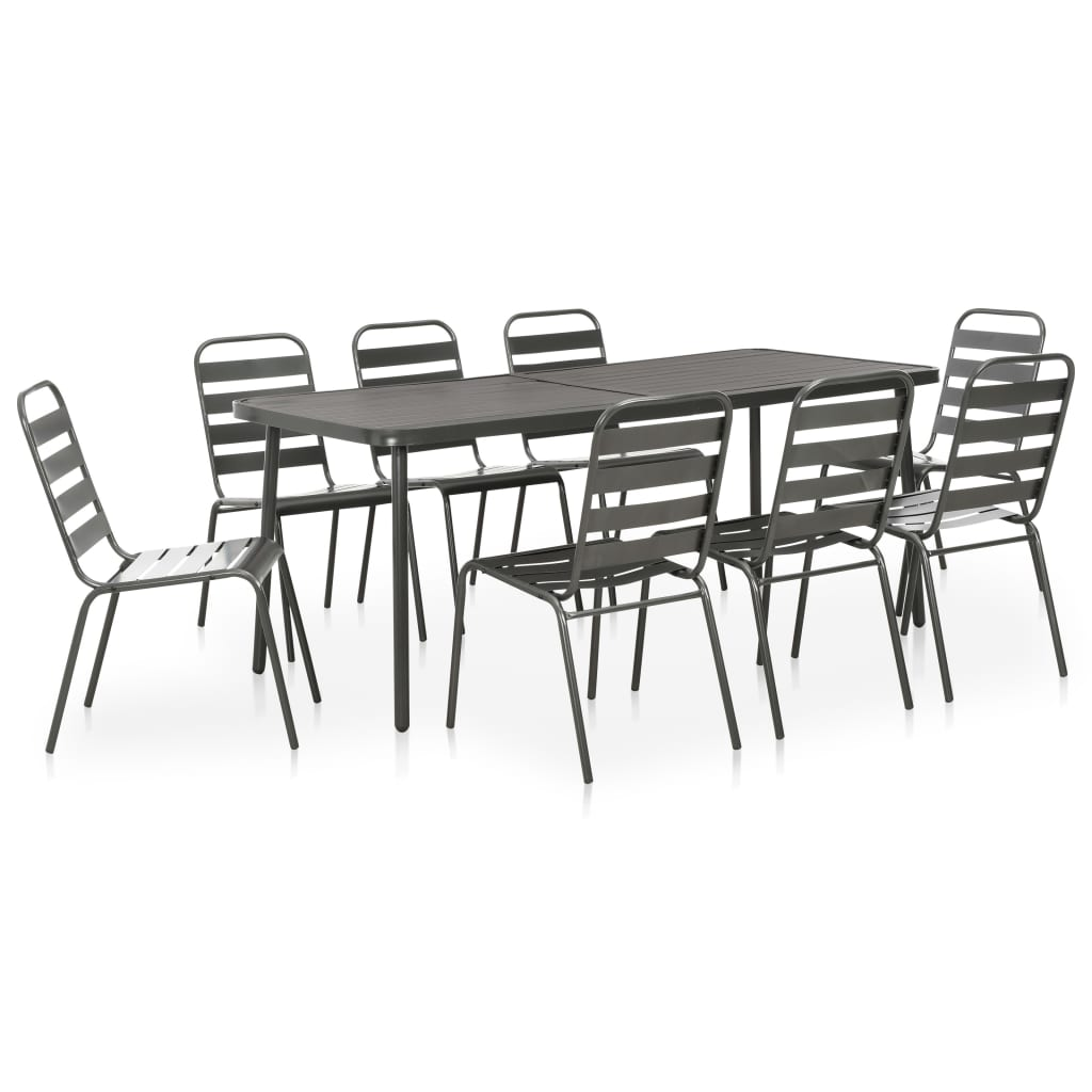 vidaXL 9 Piece Patio Dining Set Steel Dark Gray