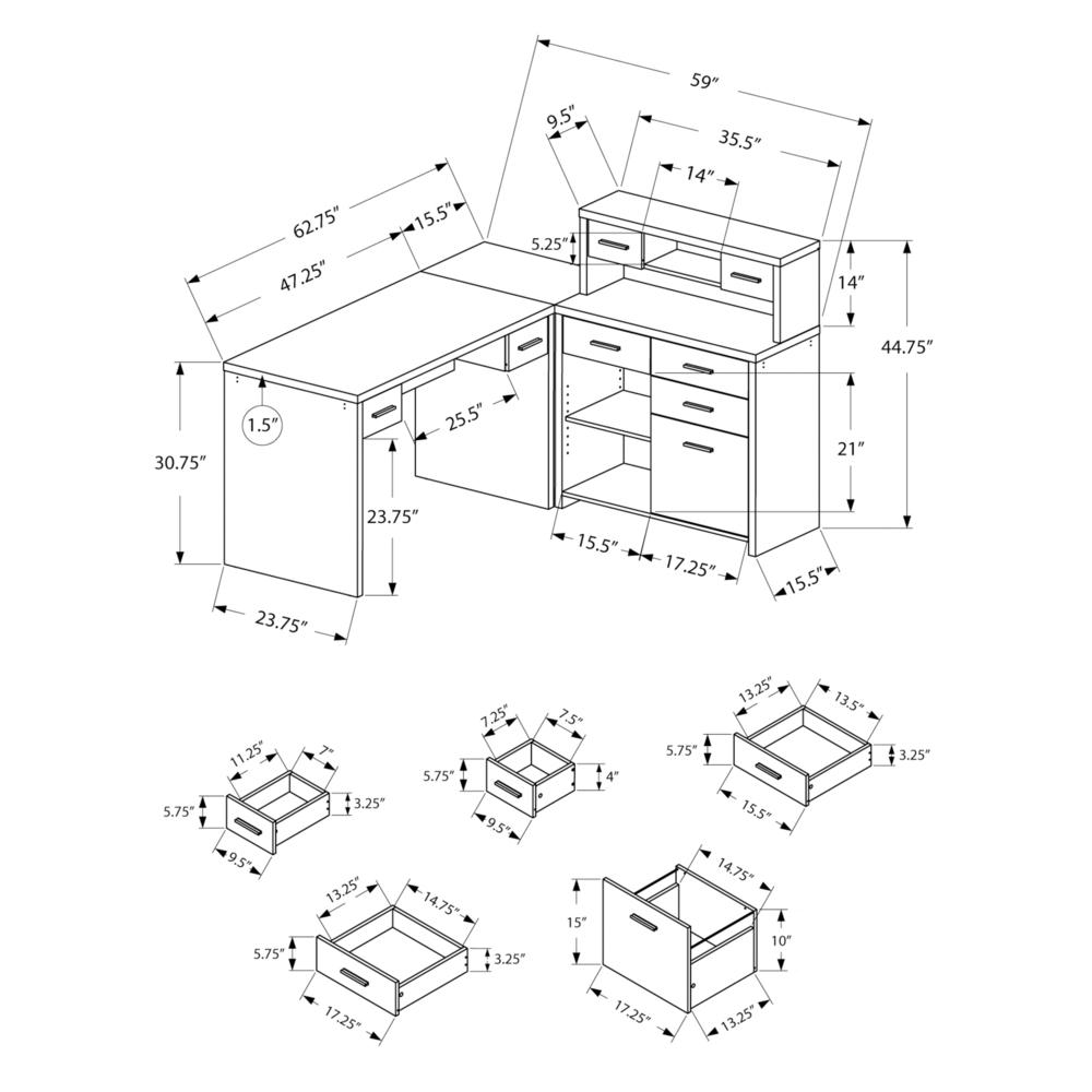 Computer Desk, Home Office, Corner, Left, Right Set-up, Storage Drawers