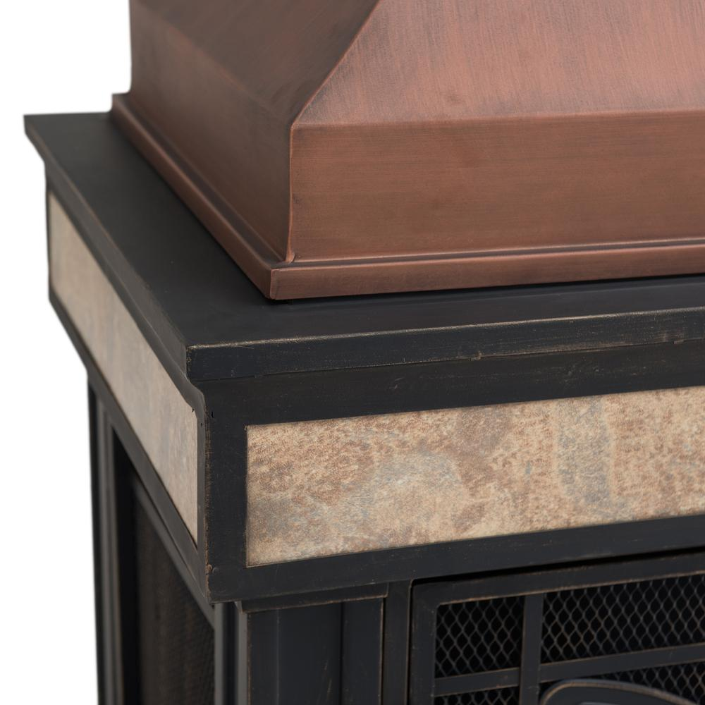 Smith Collection Outdoor Patio Wood Burning Steel Fireplace with Chimney