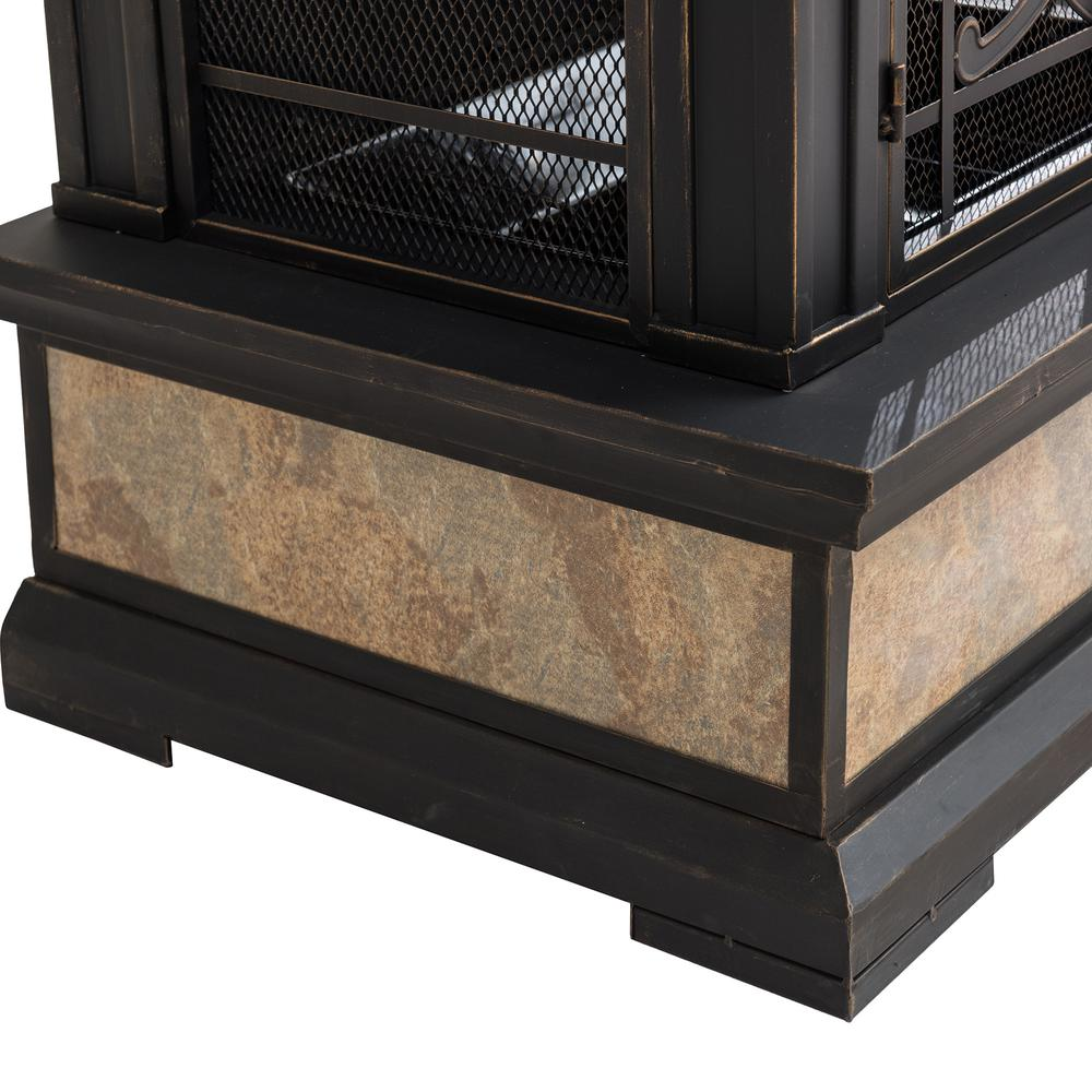 Smith Collection Outdoor Patio Wood Burning Steel Fireplace with Chimney