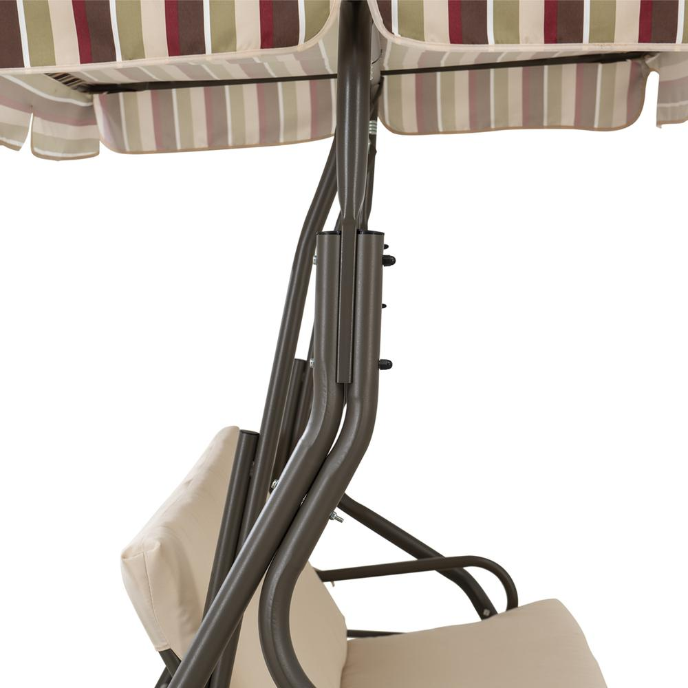 Sunjoy Tan Striped Covered 2-Seat Swing with Tilt Canopy