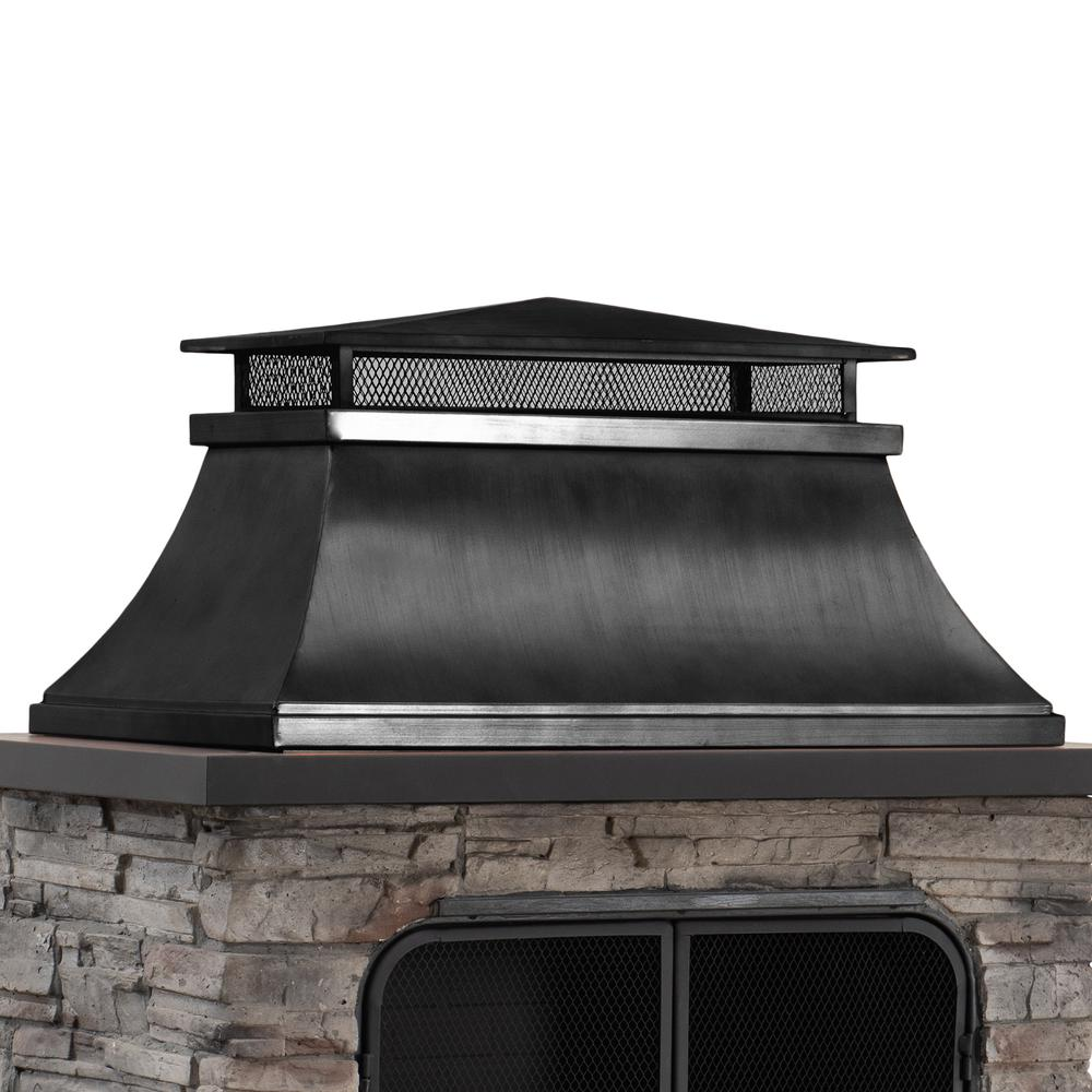 Sunjoy Outdoor Patio Wood Burning Fireplace with Steel Chimney