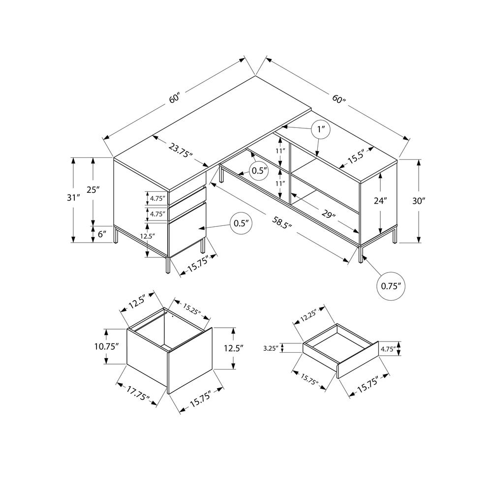 Computer Desk, Home Office, Corner, Storage Drawers, 60L, L Shape, Work