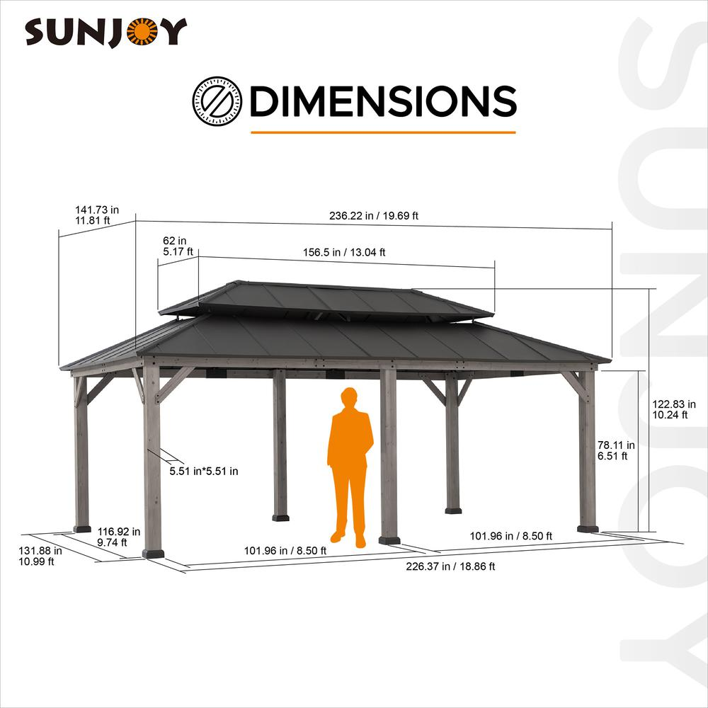 Wood Gazebo, Outdoor Patio Steel Hardtop Gazebo, Cedar Framed Wooden Gazebo