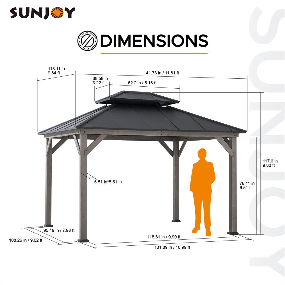 Wood Gazebo, Outdoor Patio Steel Hardtop Gazebo, Cedar Framed Wooden Gazebo