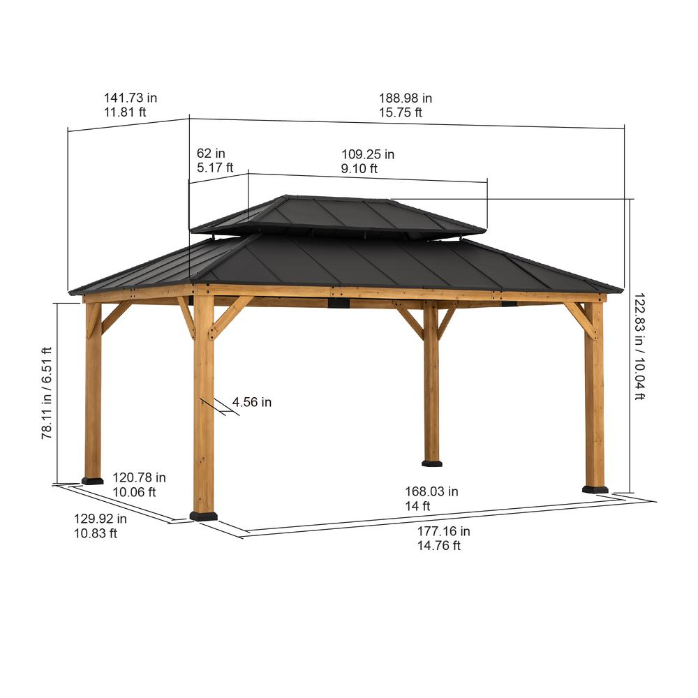 Sunjoy 12x16 ft. Wood Outdoor Patio Steel Hardtop Gazebo