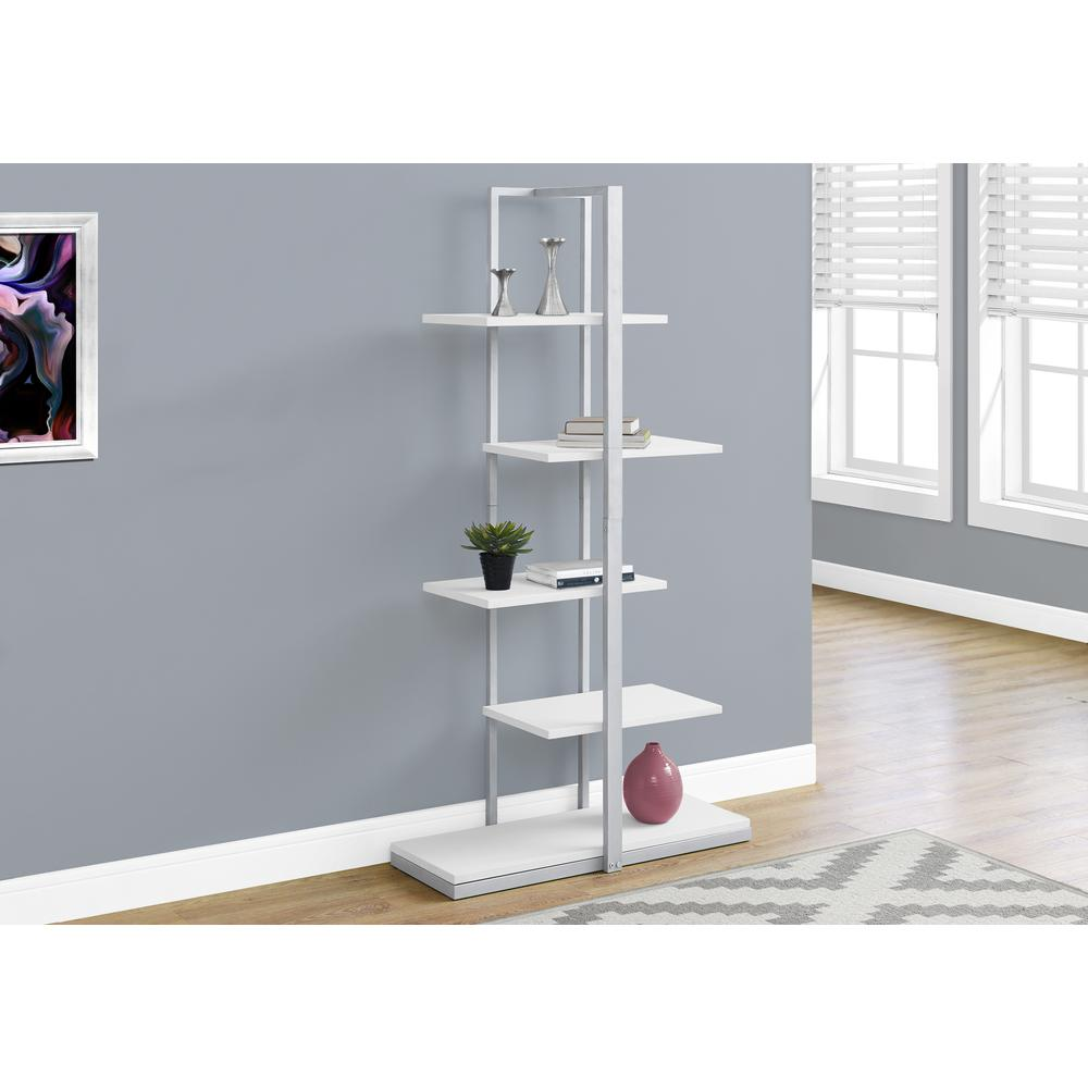 Bookshelf, Bookcase, Etagere, 5 Tier, 60H, Office, Bedroom, White Laminate