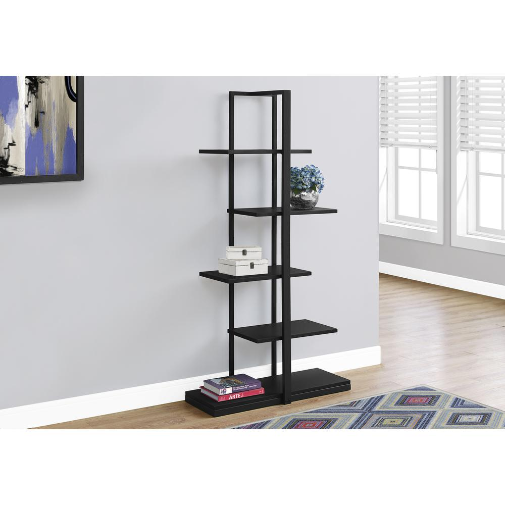 Bookshelf, Bookcase, Etagere, 5 Tier, 60H, Office, Bedroom, Black Laminate