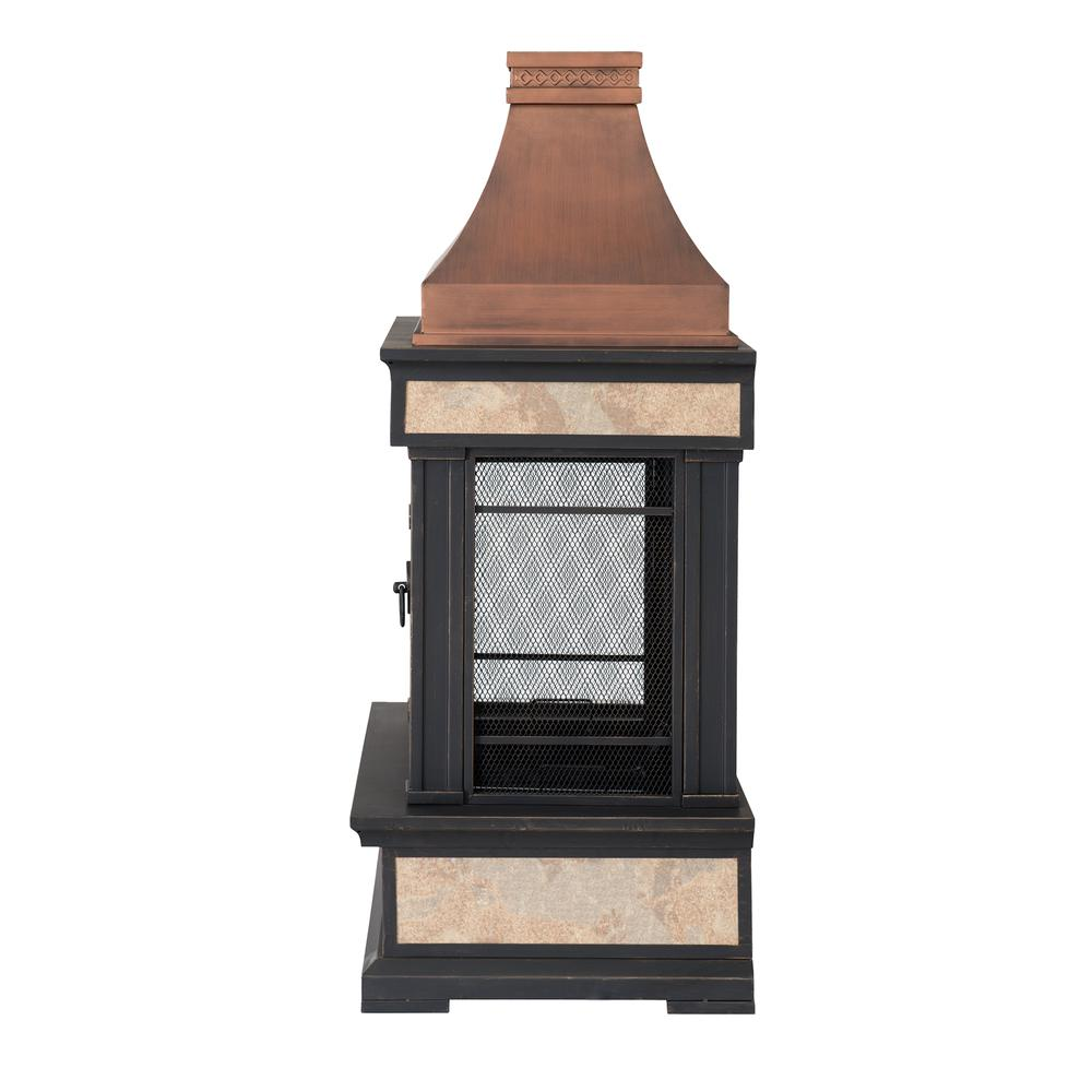 Smith Collection Outdoor Patio Wood Burning Steel Fireplace with Chimney