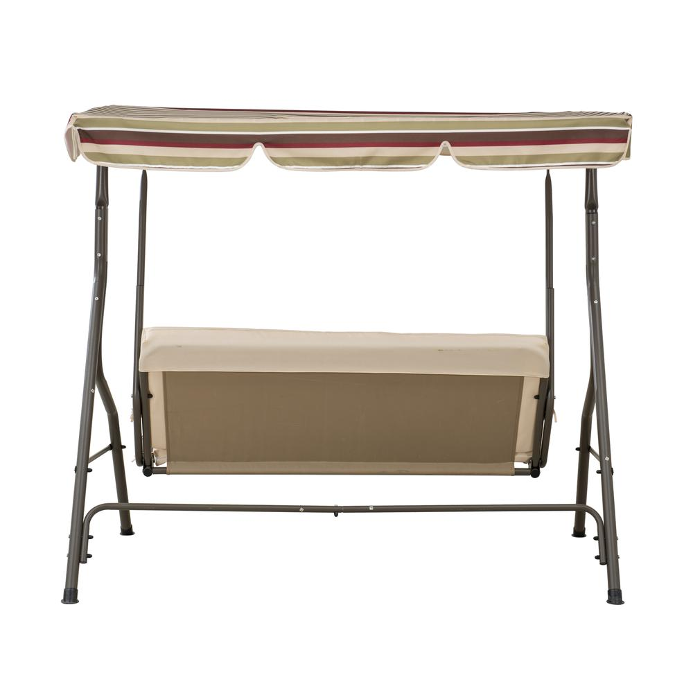 Sunjoy Tan Striped Covered 2-Seat Swing with Tilt Canopy