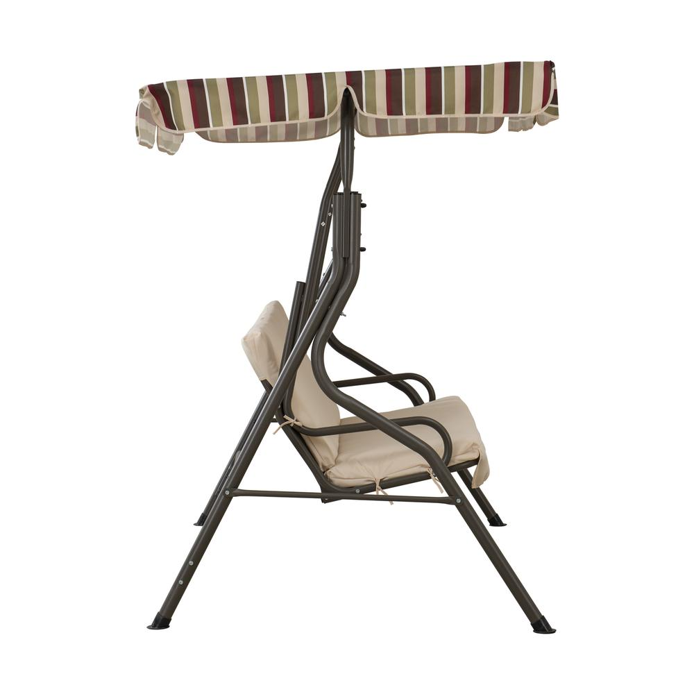 Sunjoy Tan Striped Covered 2-Seat Swing with Tilt Canopy