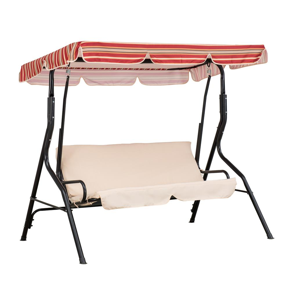 Sunjoy Tan and Red Striped Covered 2 Seatt Swing with Tilt Canopy