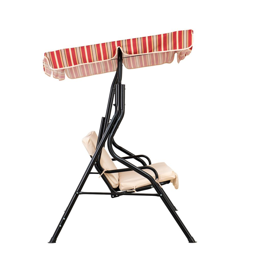 Sunjoy Tan and Red Striped Covered 2 Seatt Swing with Tilt Canopy