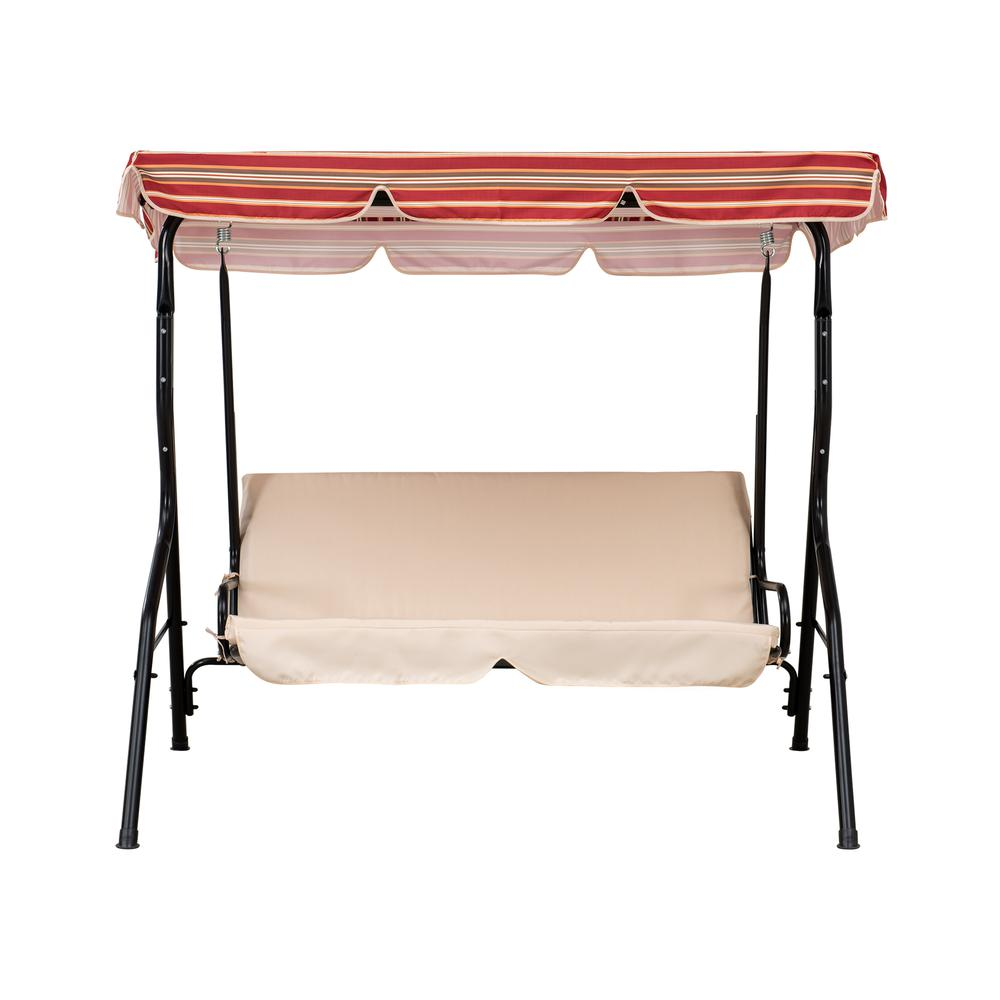 Sunjoy Tan and Red Striped Covered 2 Seatt Swing with Tilt Canopy