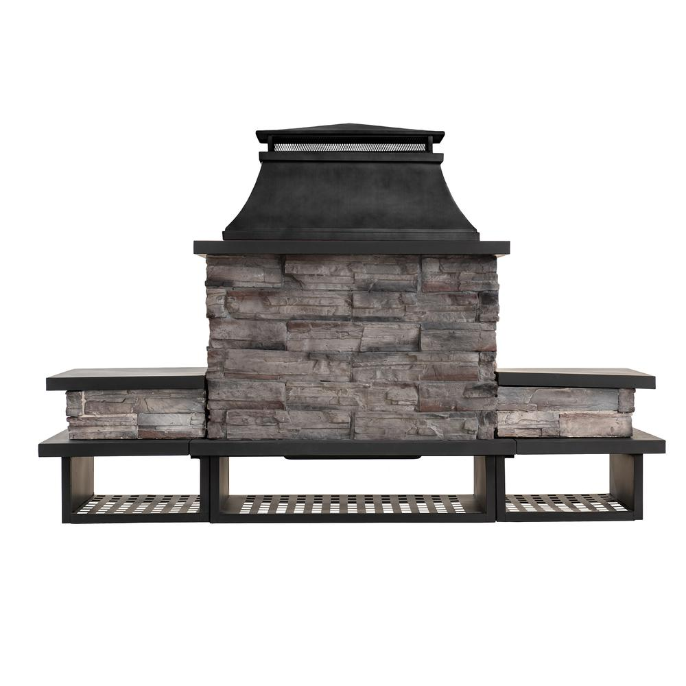 Sunjoy Outdoor Patio Wood Burning Fireplace with Steel Chimney