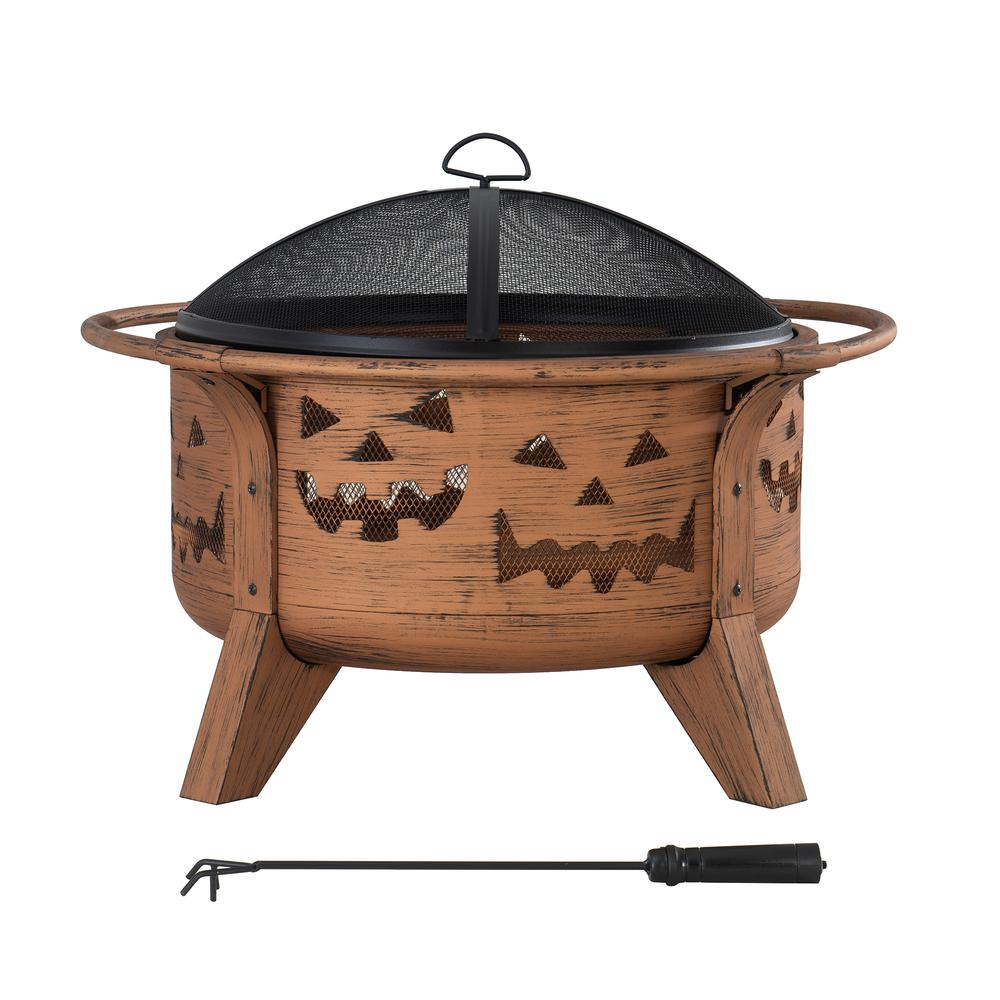 Sunjoy 30 in. Patio Round Steel Firepi Fire Pits with Spark Screen and Poker