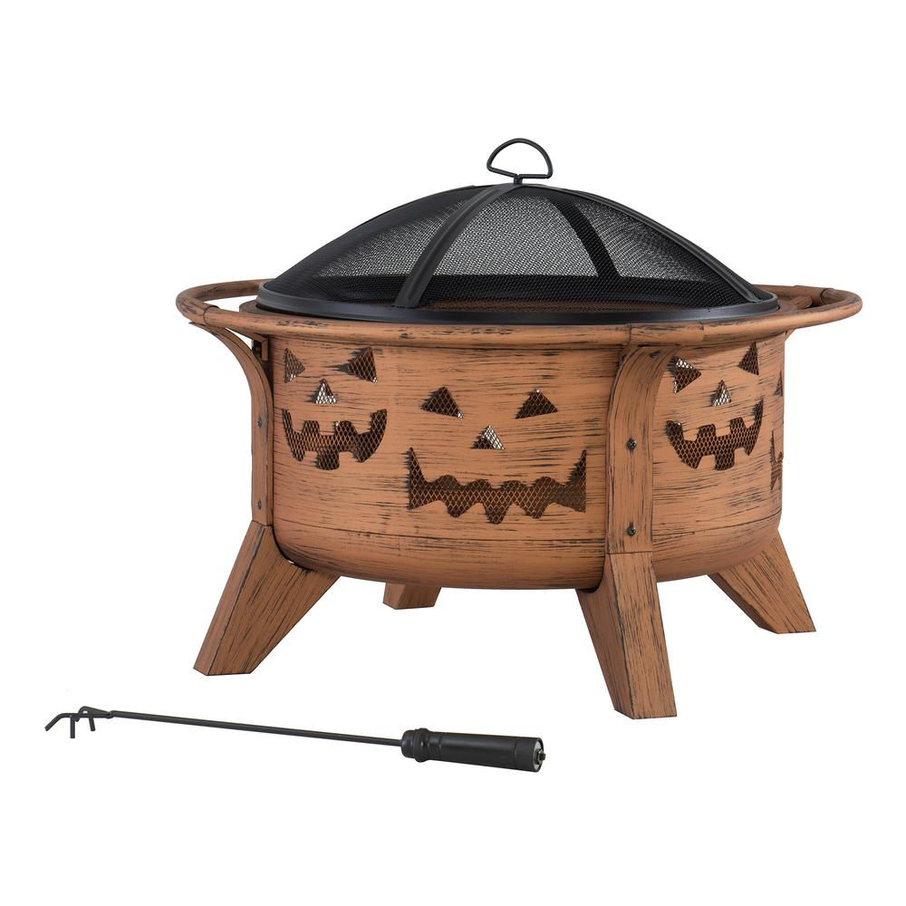 Sunjoy 30 in. Patio Round Steel Firepi Fire Pits with Spark Screen and Poker