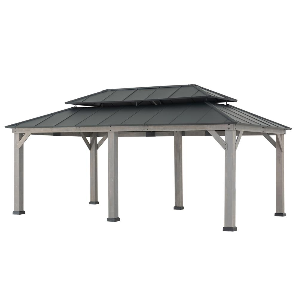 Wood Gazebo, Outdoor Patio Aluminum Hardtop Gazebo, Cedar Framed Wooden Gazebo