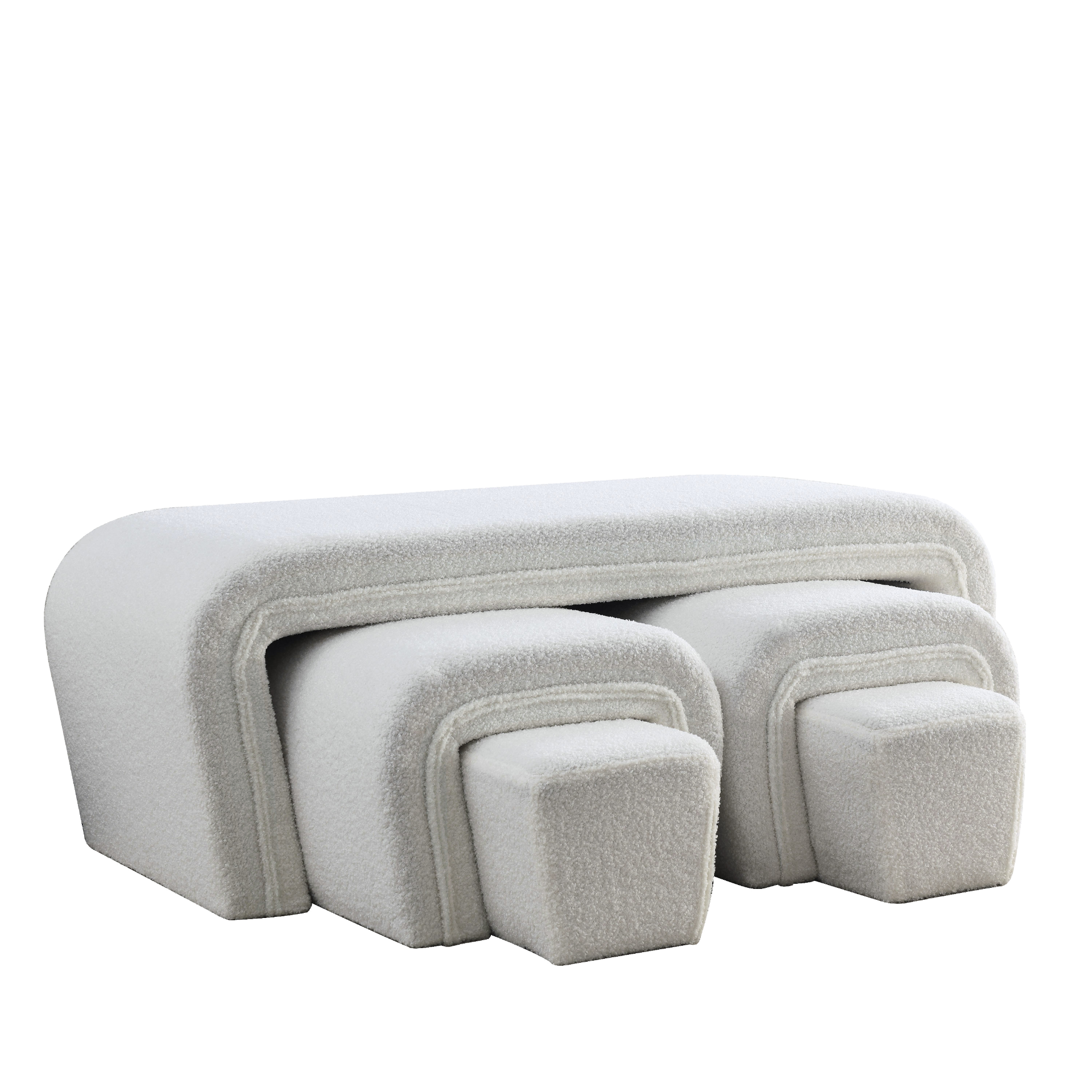 46" W Modern Contemporary Upholstered Nesting Bench, including Four nesting benches, teddy