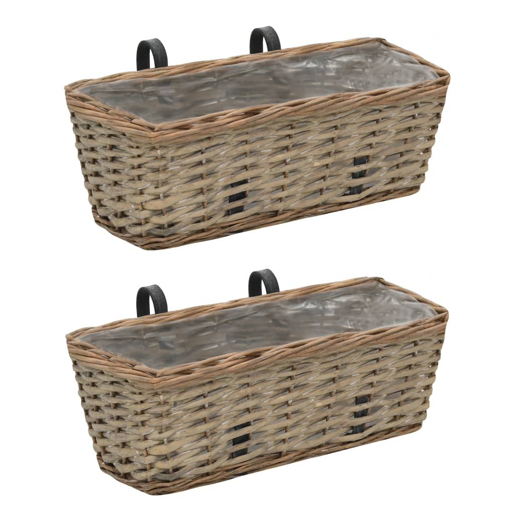 vidaXL Balcony Planter 2 pcs Wicker with PE Lining 15.7"