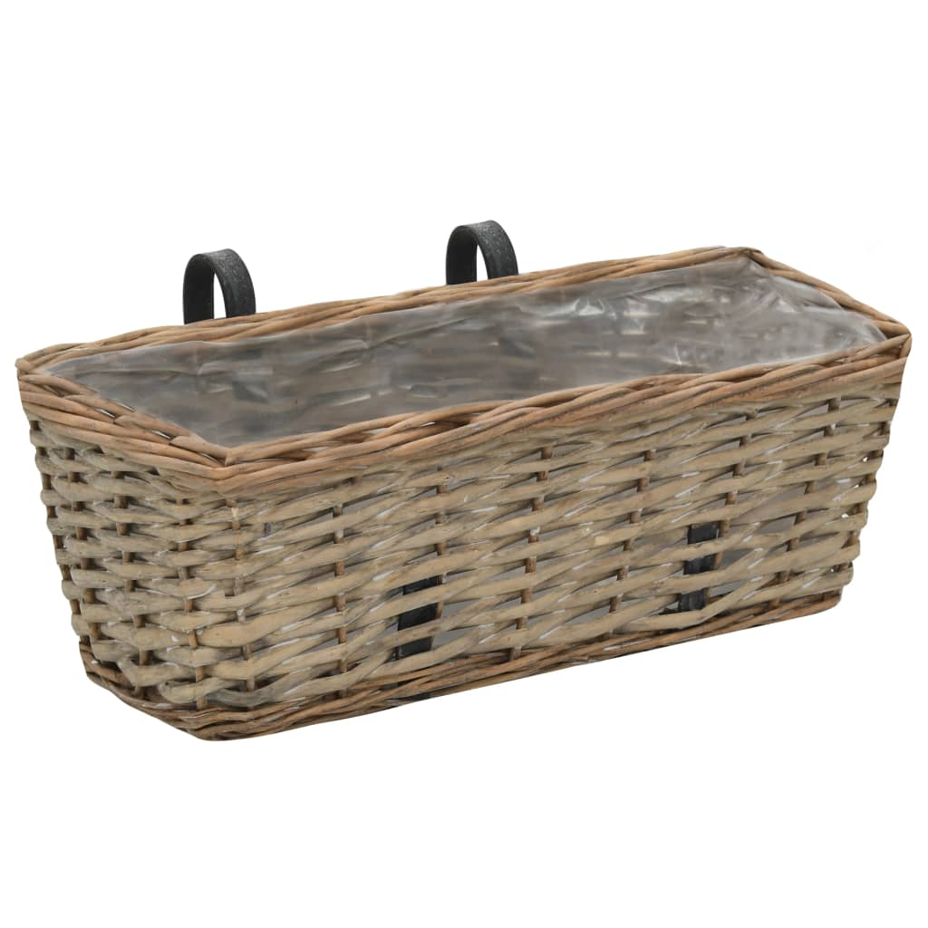 vidaXL Balcony Planter 2 pcs Wicker with PE Lining 15.7"