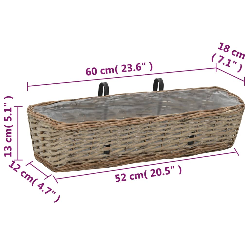 vidaXL Balcony Planter 2 pcs Wicker with PE Lining 23.6"