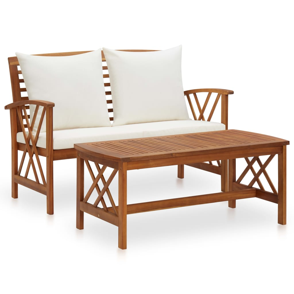 vidaXL 2 Piece Patio Lounge Set with Cushions Solid Acacia Wood