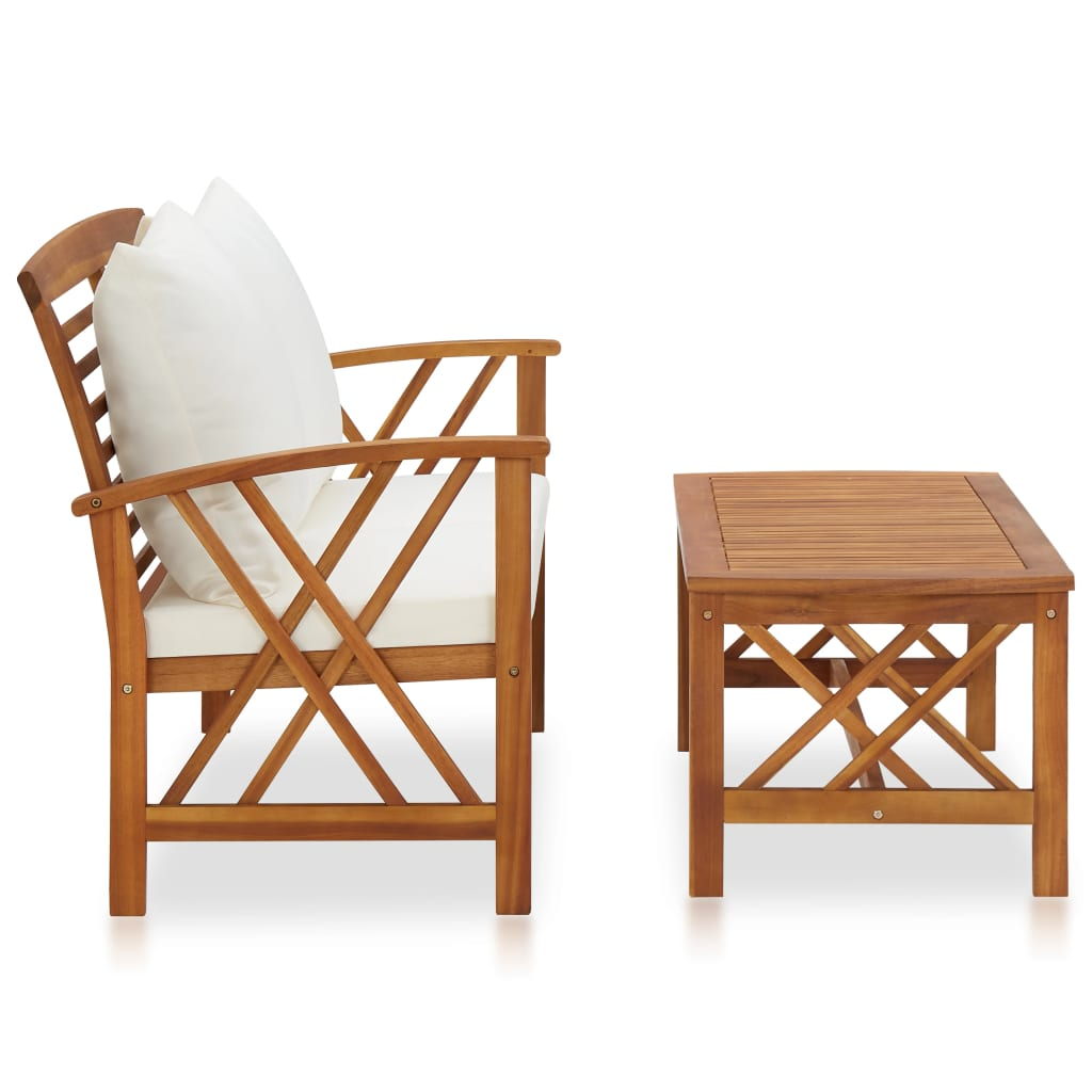 vidaXL 2 Piece Patio Lounge Set with Cushions Solid Acacia Wood