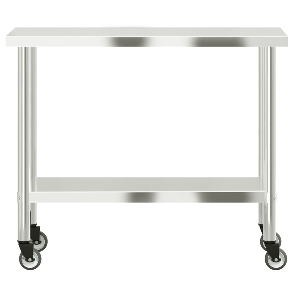 vidaXL Kitchen Work Table with Wheels 43.3"x21.7"x33.5" Stainless Steel