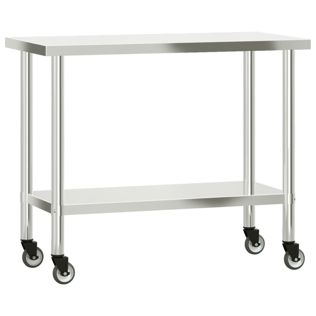 vidaXL Kitchen Work Table with Wheels 43.3"x21.7"x33.5" Stainless Steel