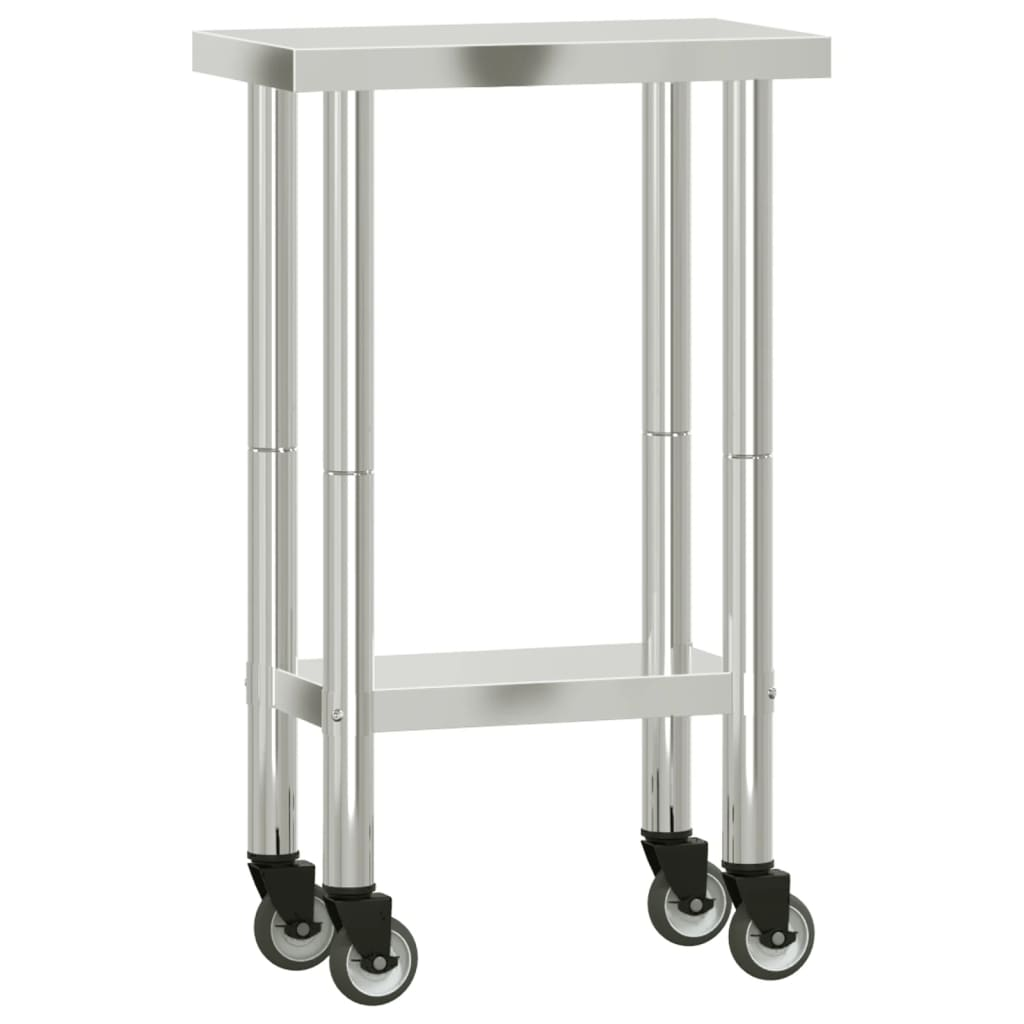 vidaXL Kitchen Work Table with Wheels 21.7"x11.8"x33.5" Stainless Steel