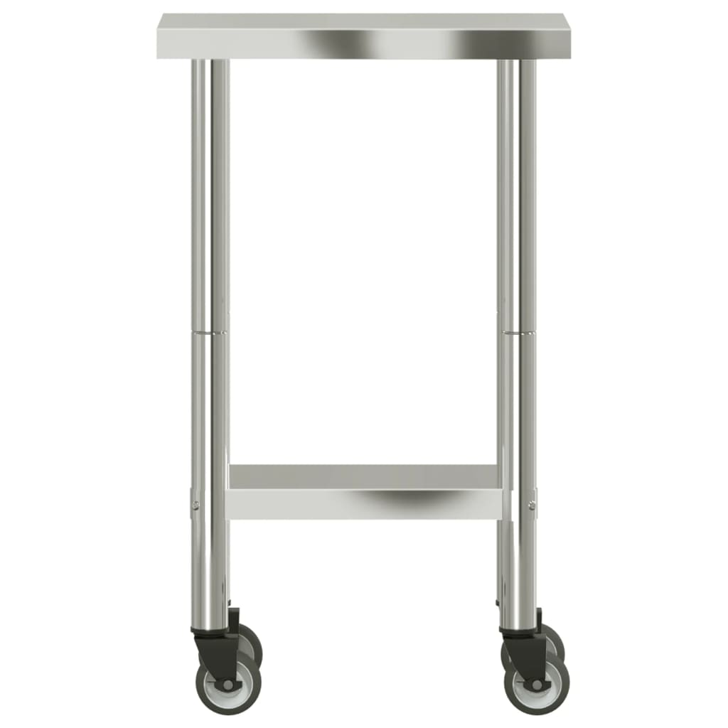 vidaXL Kitchen Work Table with Wheels 21.7"x11.8"x33.5" Stainless Steel