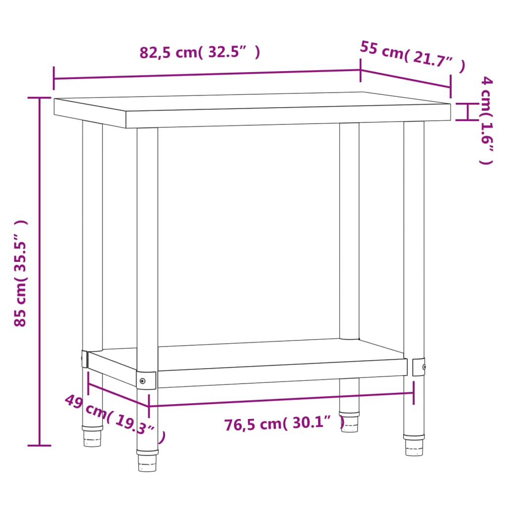 vidaXL Kitchen Work Table 32.5"x21.7"x33.5" Stainless Steel