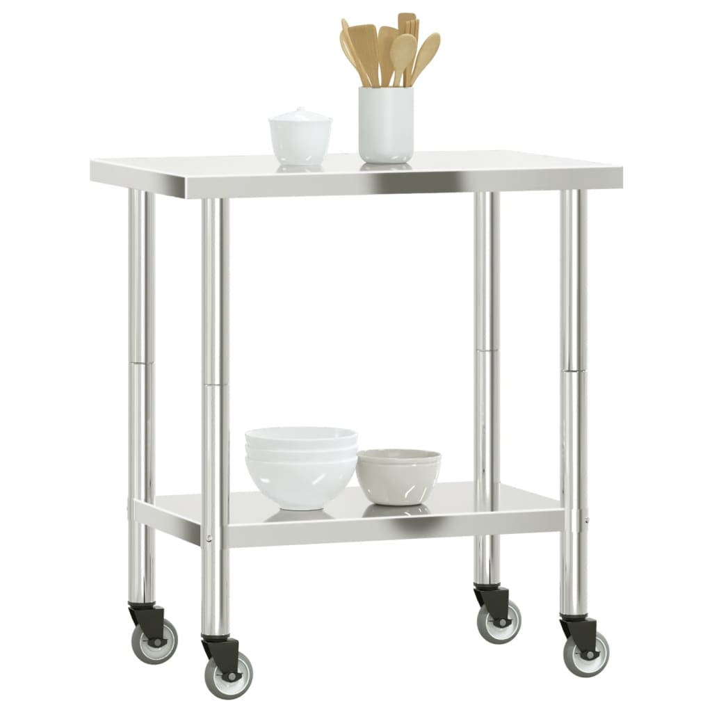 vidaXL Kitchen Work Table with Wheels 32.5"x21.7"x33.5" Stainless Steel