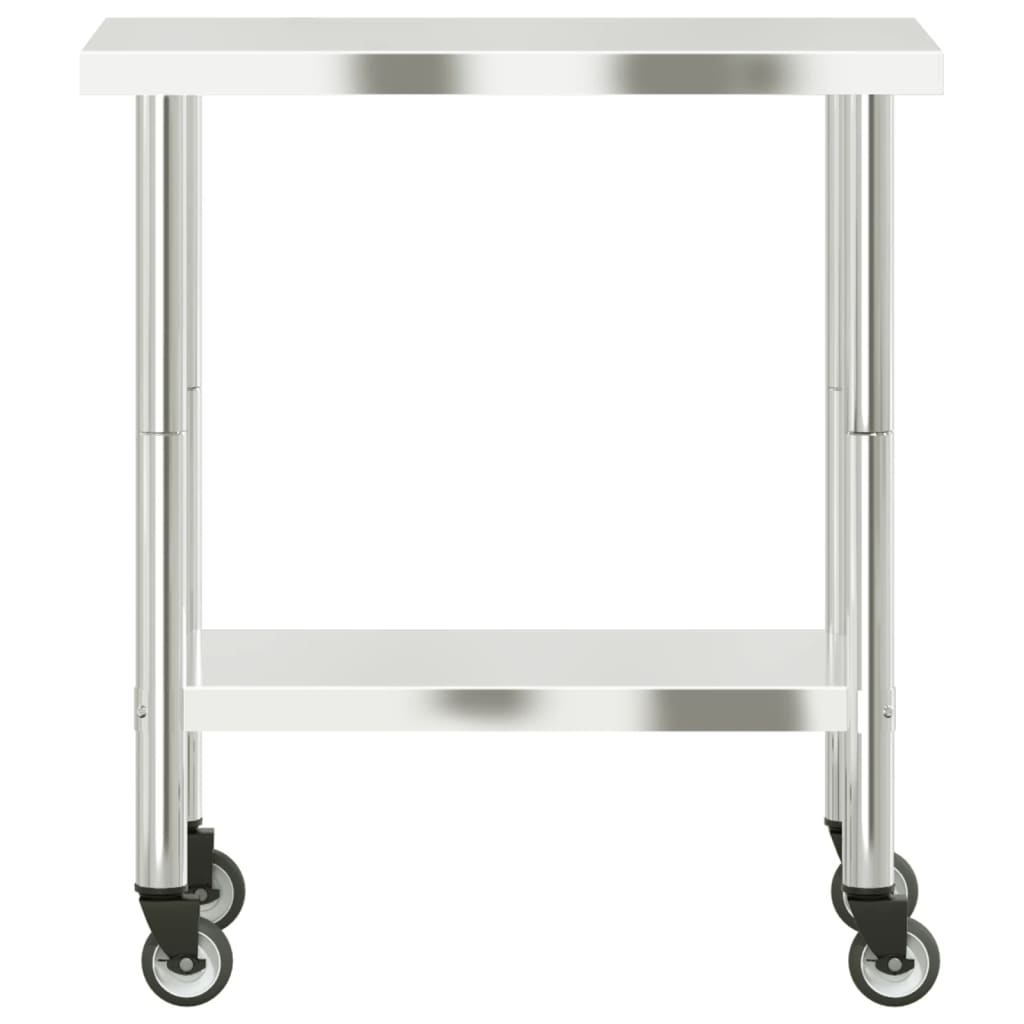 vidaXL Kitchen Work Table with Wheels 32.5"x21.7"x33.5" Stainless Steel