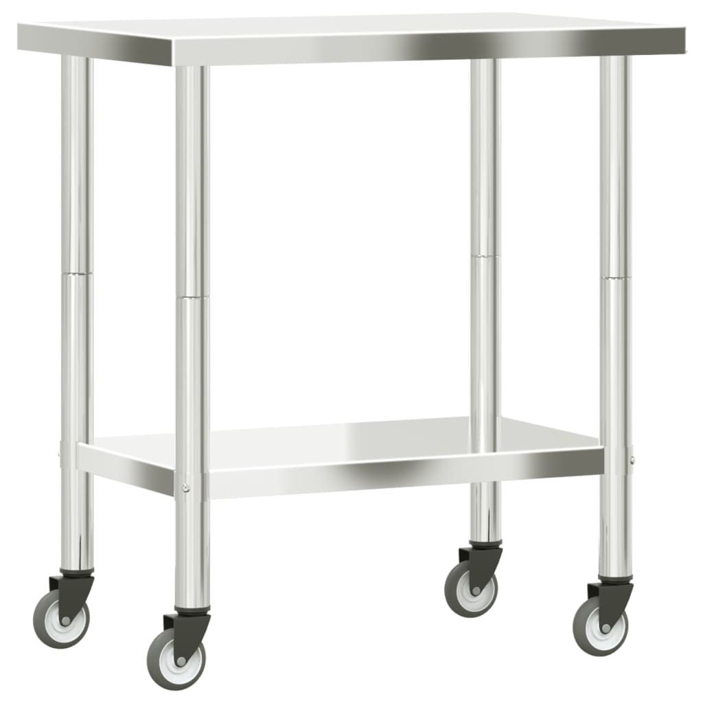 vidaXL Kitchen Work Table with Wheels 32.5"x21.7"x33.5" Stainless Steel